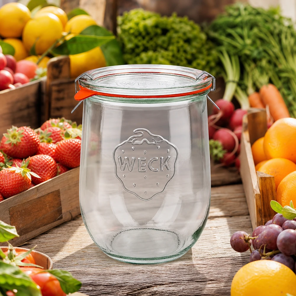1062ml Tulpenglas komplett WECK RR100 WECK Tulpenglas 1062ml RR100 mit frischem Obst und Gemüse als vielseitiges Einmachglas für gesunde Vorratshaltung