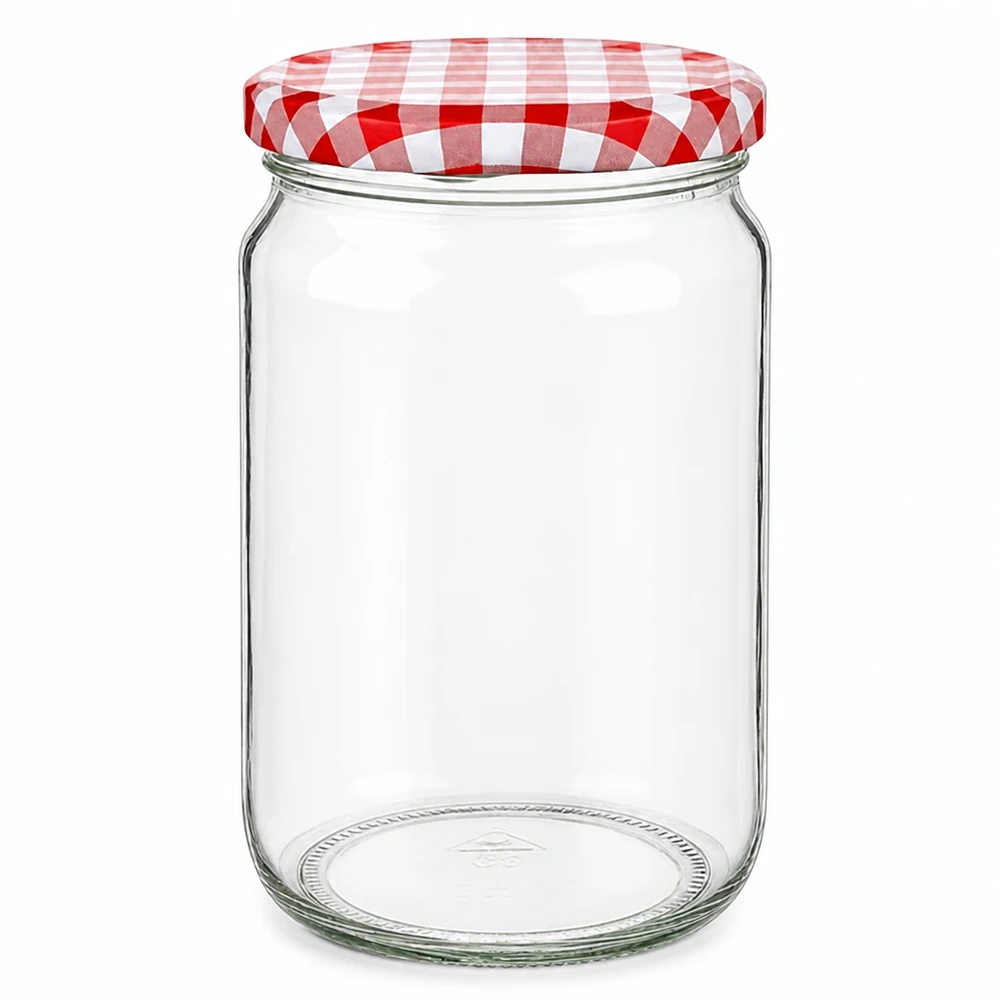 795ml Rundglas mit BasicSeal Deckel rot/weiß UNiTWIST 795ml Rundglas mit rot-weiß kariertem BasicSeal Deckel, leeres Einmachglas für Konservierung und Aufbewahrung