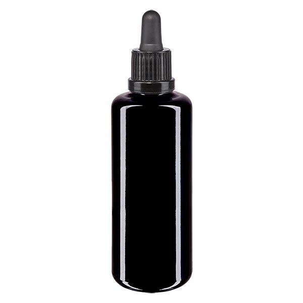 Apothekenflasche violett 50ml Pipette schwarz Originalitätsverschluss
