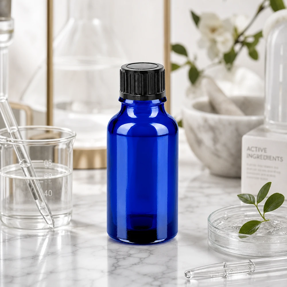20ml Flasche 11mm Schraubverschluss schwarz Standard BlueLine UT18/20 20ml Glasflasche mit schwarzem Verschluss STD Ausführung für pharmazeutische Zwecke