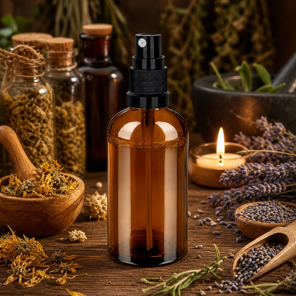 100ml Sprayflasche schwarz Standardverschluss BrownLine UT18/100 Vielseitige 100ml Sprühflasche aus braunem Glas ideal für DIY Kosmetik und Naturprodukte