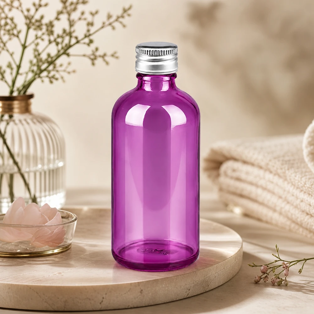 Recycelbare violette Glasflasche 100ml mit nachhaltiger Verpackung für umweltbewusste Nutzer