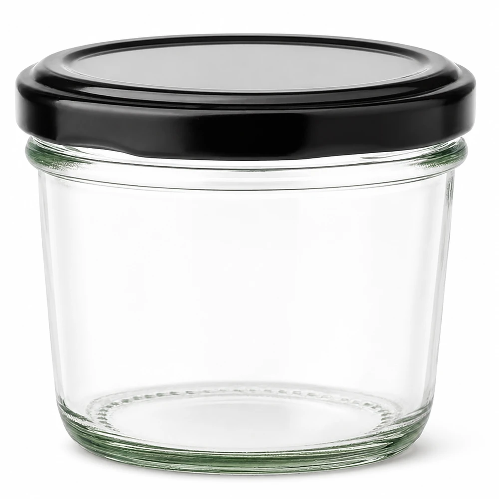 230ml Sturzglas mit BasicSeal Deckel schwarz UNiTWIST 230ml Sturzglas mit schwarzem BasicSeal Deckel aus klarem Glas für Marmelade und Konserven