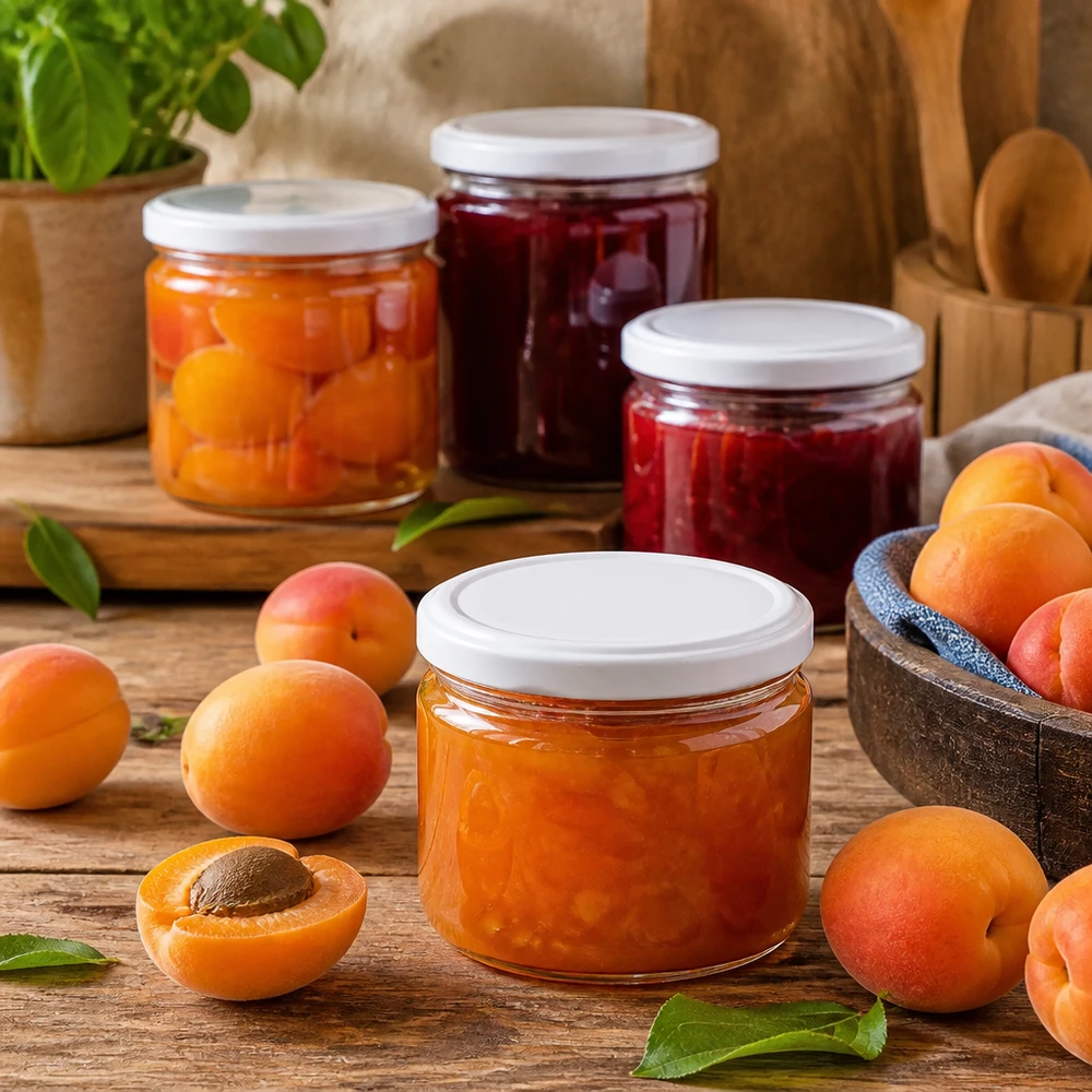 540ml Rundglas BasicSeal weiß gefüllt mit Aprikosenmarmelade - praktisches Einmachglas für Konfitüre und Konserven