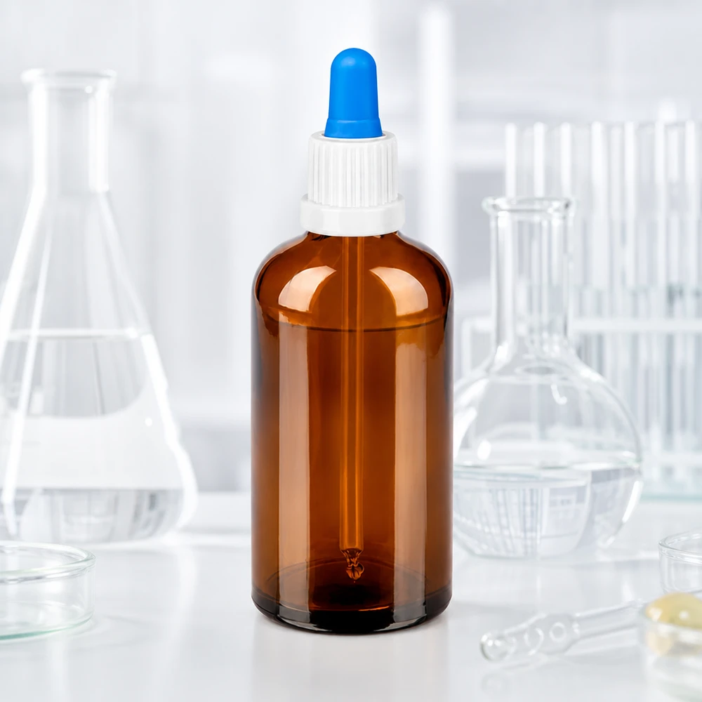 Hochwertige Glasflasche 100ml mit Pipettenverschluss für sichere Aufbewahrung lichtempfindlicher Stoffe