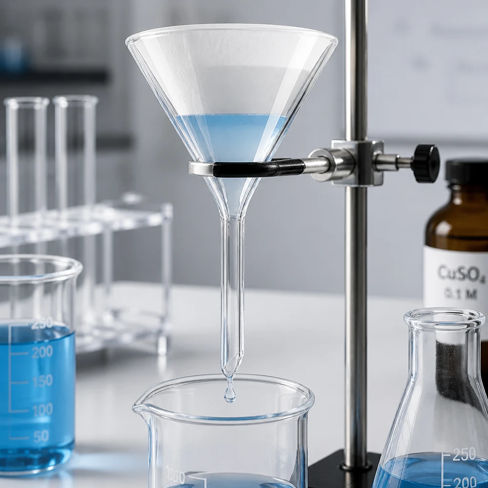 Präzisions-Glastrichter mit optimaler 60° Trichterform für gleichmäßigen Durchfluss ohne Spritzen