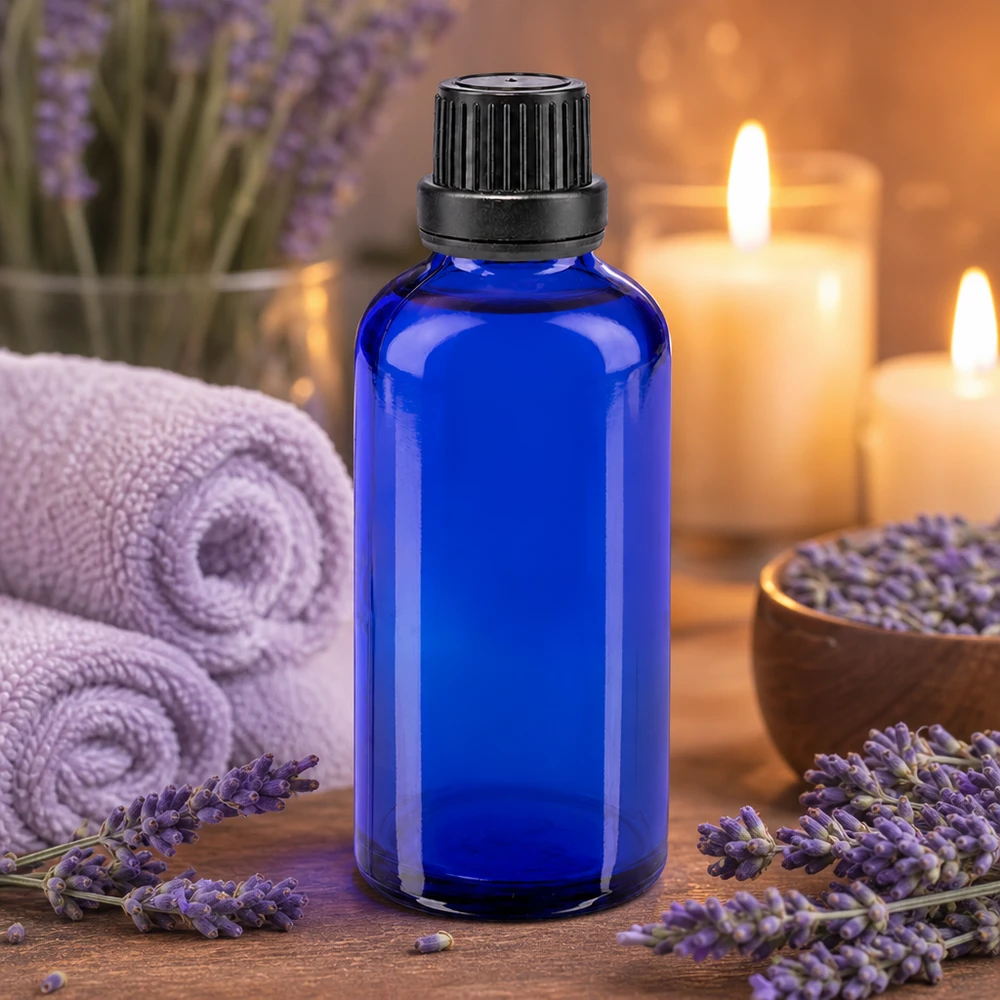 Apothekenflasche blau 50ml Schraubverschluss schwarz Dichteinlage Originalitätsverschluss Kleine kobaltblaue Glasflasche 50ml ideal für Naturkosmetik und Aromaöle
