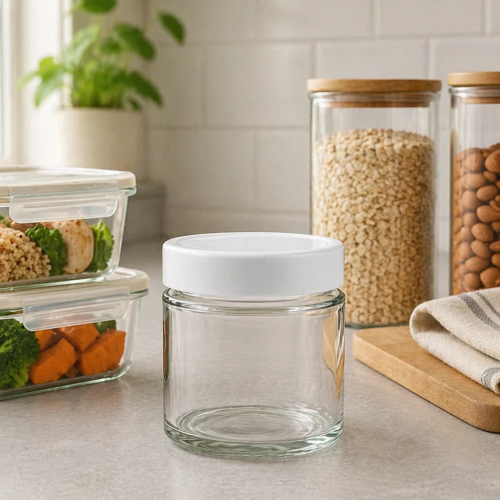 135ml Rundglas + BasicSeal Deckel weiß deep UNiTWIST 135ml Rundglas BasicSeal Deckel weiß in Küche Umgebung Meal Prep Container Vorratsdosen Küchenorganisation