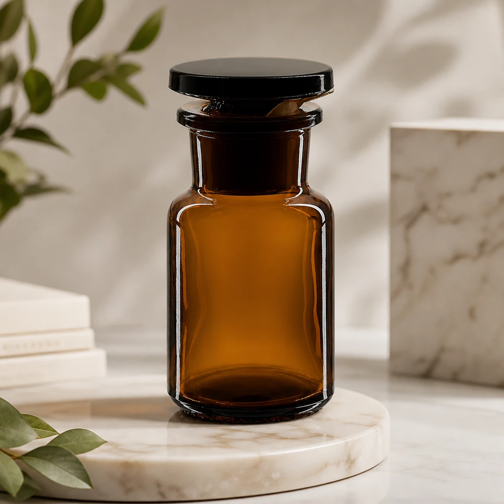 Dichte Rundschulterflasche 50ml Braunglas Weithals mit Stopfen für Kosmetik und Pharmazie