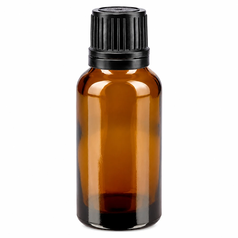 Braunglasflasche 20ml UV-Schutz Glas mit OV Sicherheitsverschluss schwarz