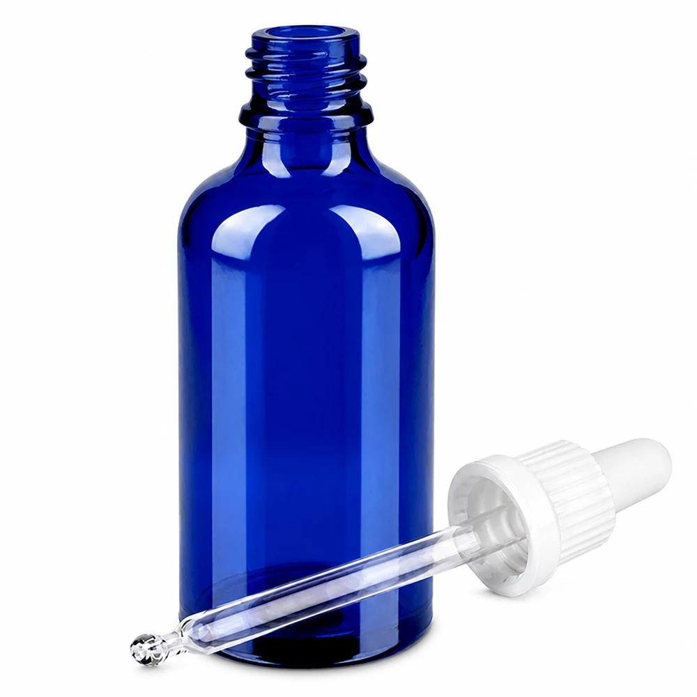 50ml Pipettenflasche weiß Originalitätsverschluss BlueLine UT18/50 Handliche 50ml blaue Tropfflasche mit Glaspipette OV BlueLine UT18/50 lichtgeschützt