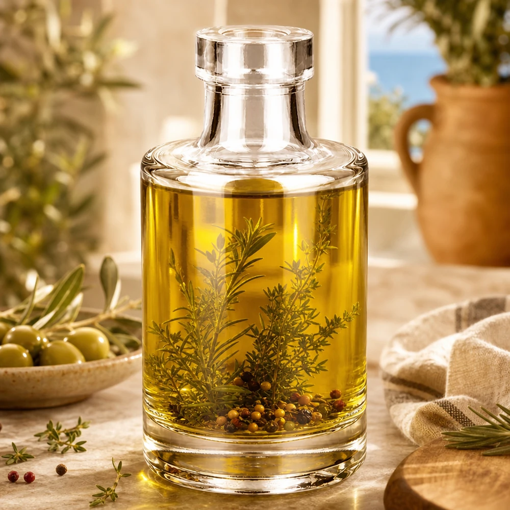 100ml Glasflasche "Marie" ohne Verschluss UNiTWIST 100ml Glasflasche Marie gefüllt mit Kräuteröl und Gewürzen als Verwendungsbeispiel für Küche und Dekoration