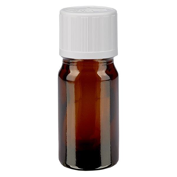 Apothekenflasche braun 5ml Tropfverschluss weiß Kindersicherung Standard Apothekenflasche braun 5ml Tropfverschluss weiß Kindersicherung Standard