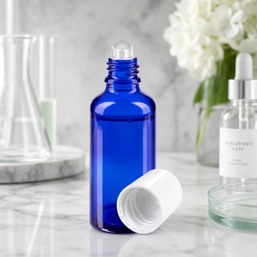 Blickdichte 50ml Apothekerglas Roll-On Flasche zum Lichtschutz sensibler Wirkstoffe und Öle