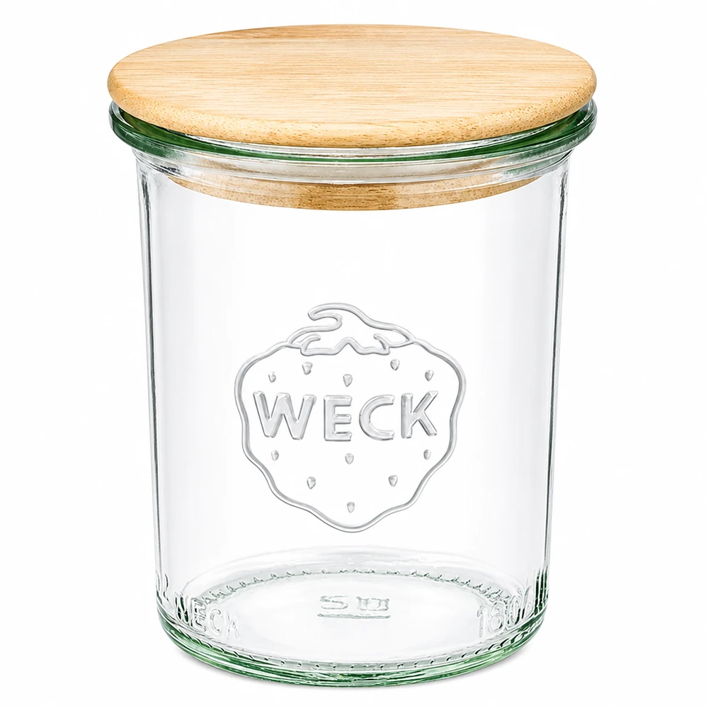 WECK Sturzglas 160ml RR60 mit Bambusdeckel Einmachglas mit Holzdeckel für Küche und Vorratshaltung