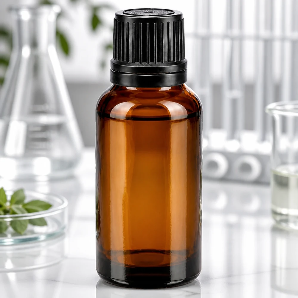 Apothekenflasche braun 20ml Schraubverschluss schwarz Giessring Originalitätsverschluss Kompakte 20ml Apothekerflasche aus braunem Schutzglas mit schwarzem Sicherheitsverschluss