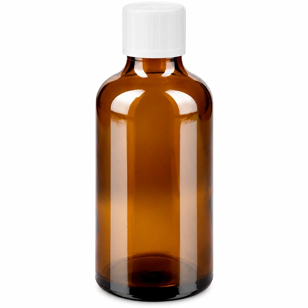 Apothekenflasche braun 50ml Tropfverschluss weiß Kindersicherung Standard Kleine 50ml Apotheken-Braunglasflasche mit weißem KiSi-Deckel und präzisem 1,2mm Tropfeinsatz