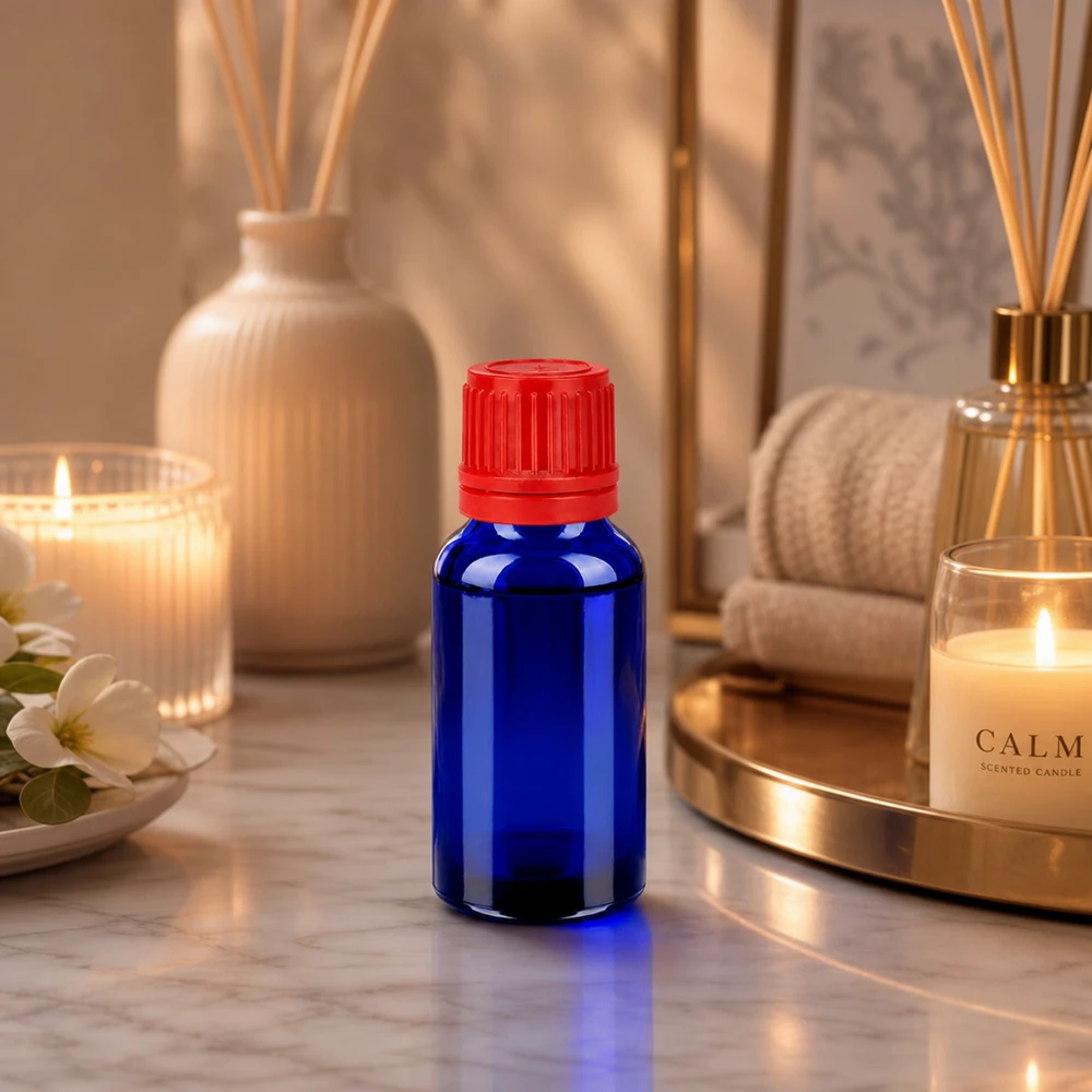 20ml Flasche 11mm Schraubverschluss rot Originalitätsverschluss BlueLine UT18/20 20ml Glasflasche BlueLine Design mit ergonomischem roten Drehverschluss