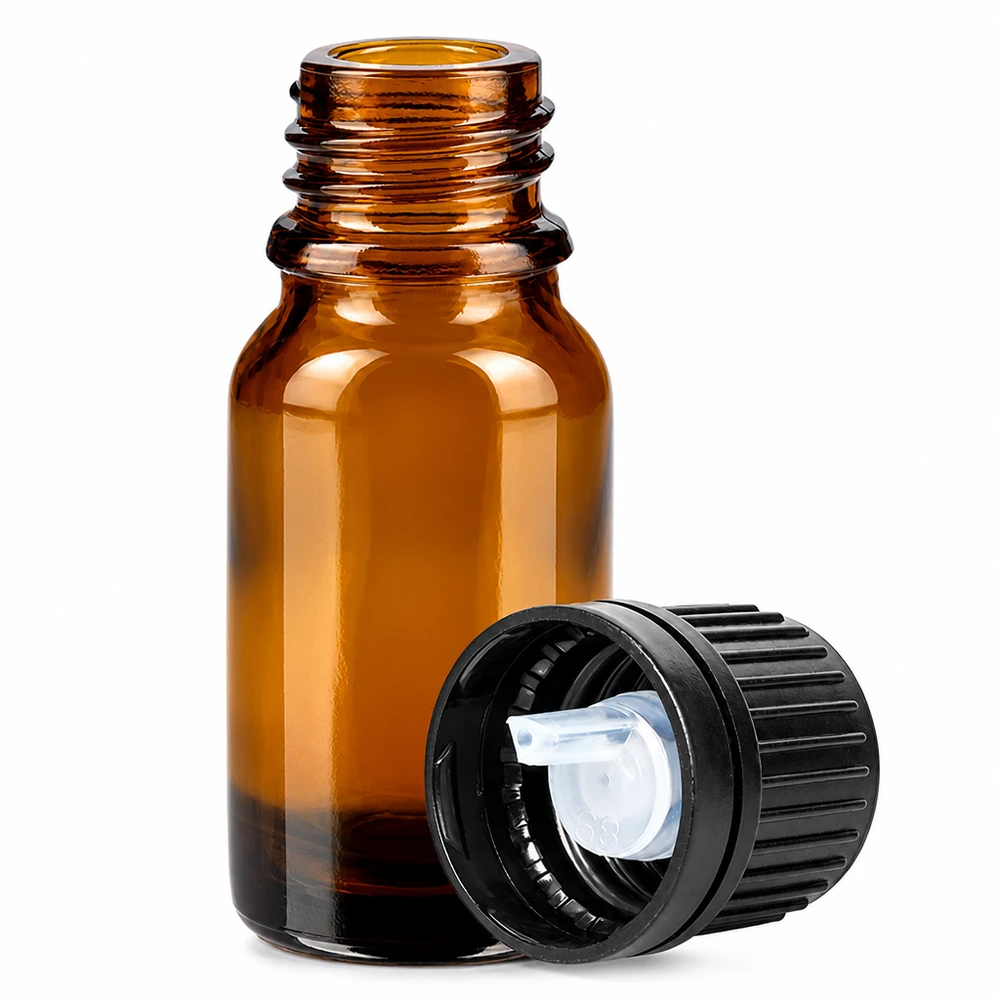 10ml Tropfflasche 1mm schwarz Originalitätsverschluss BrownLine UT18/10 Medizinische 10ml Braunglasflasche mit schwarzem Kindersicherheitsverschluss und Tropfer