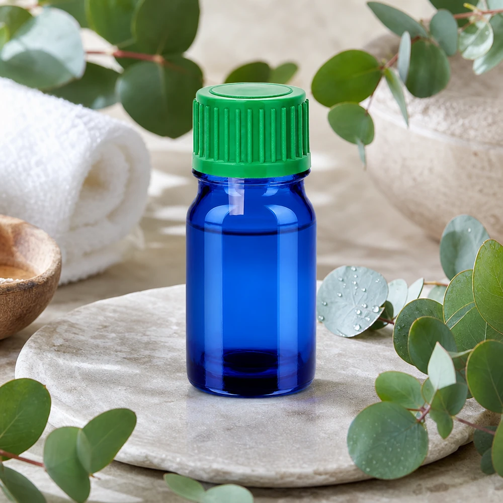 5ml Tropfflasche 0.8mm grün Standardverschluss BlueLine UT18/5 Apotheken-Tropfflasche 5ml blau mit kindersicherem grünem Verschluss UT18/5 Standard