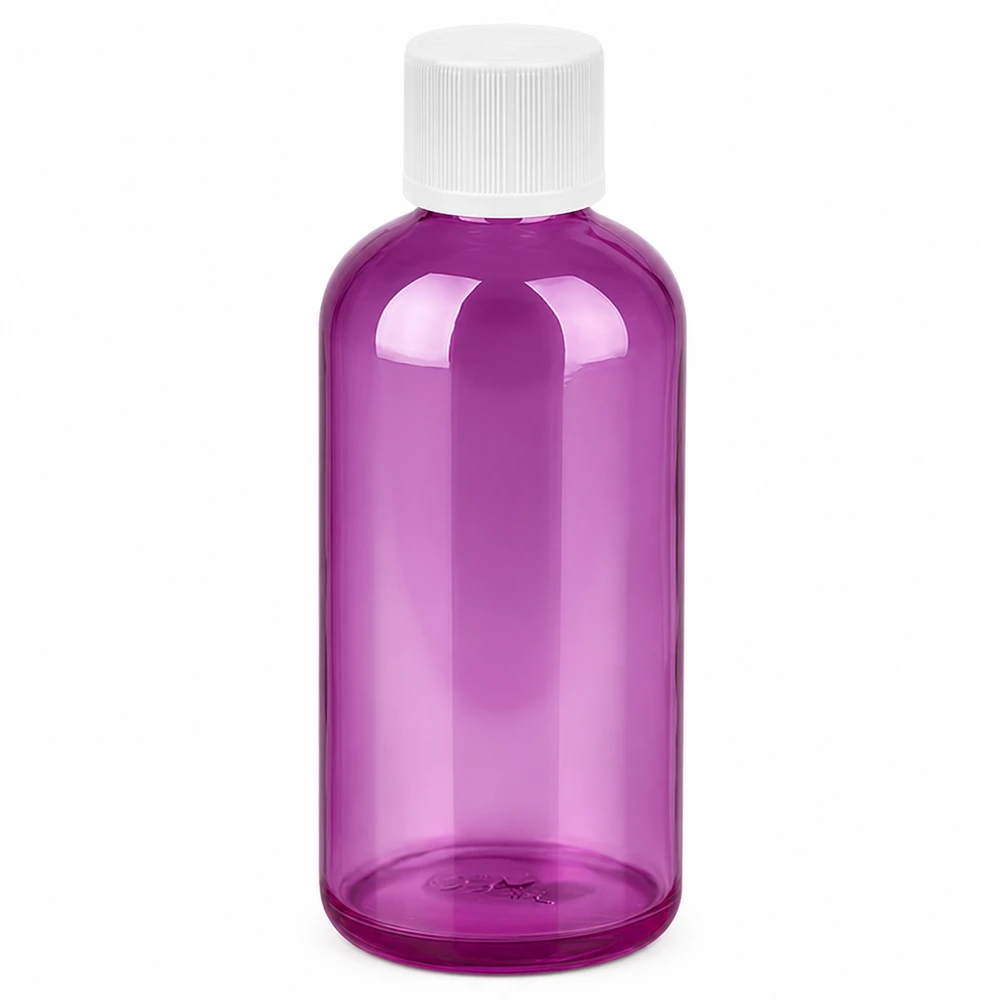 100ml Flasche 11mm Schraubverschluss weiß Standard Kindersicher PurpleLine. UT18/100 Handliche 100ml Flasche in lila für Kosmetik Parfum Öle und andere flüssige Anwendungen
