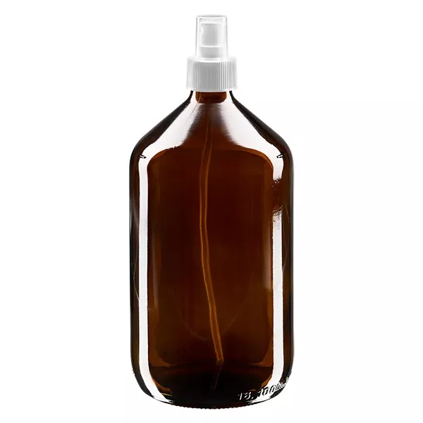 Euro-Medizinflasche 1000ml. braun PP28 mit Zerstäuber weiss