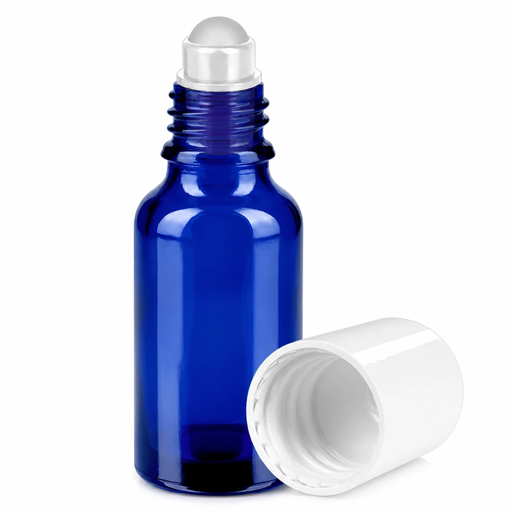 20ml Roll-On Flasche weiß Standardverschluss BlueLine UT18/20 Professionelle Roll-On Flasche 20ml blau mit STD Gewinde für Beauty und Wellness