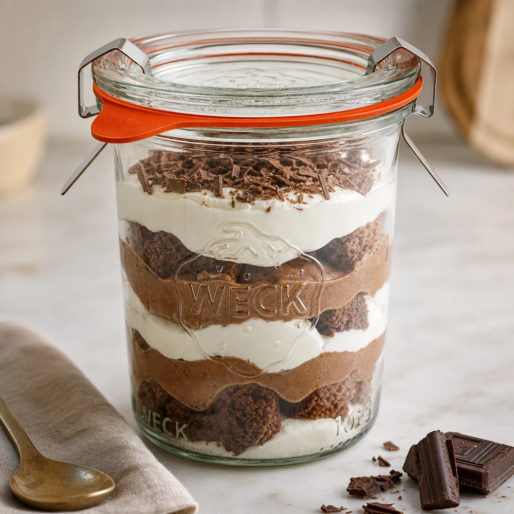 160ml Sturzglas komplett WECK RR60 WECK Sturzglas 160ml RR60 mit Schichtdessert Tiramisu gefüllt zeigt vielseitige Verwendung als Dessertglas