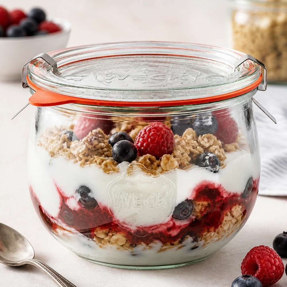 580ml Tulpenglas komplett WECK RR100 WECK Tulpenglas 580ml RR100 als Parfait-Glas mit Joghurt, Beeren und Granola, perfekt für Desserts und Frühstück