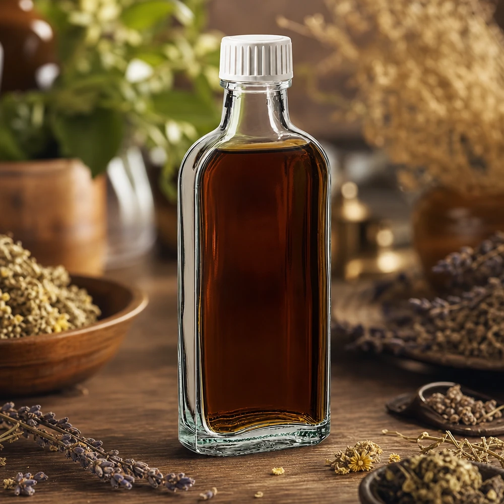 Flachmann Glasflasche 100ml klar ideal für Kräuteröle Tinkturen und Naturheilmittel