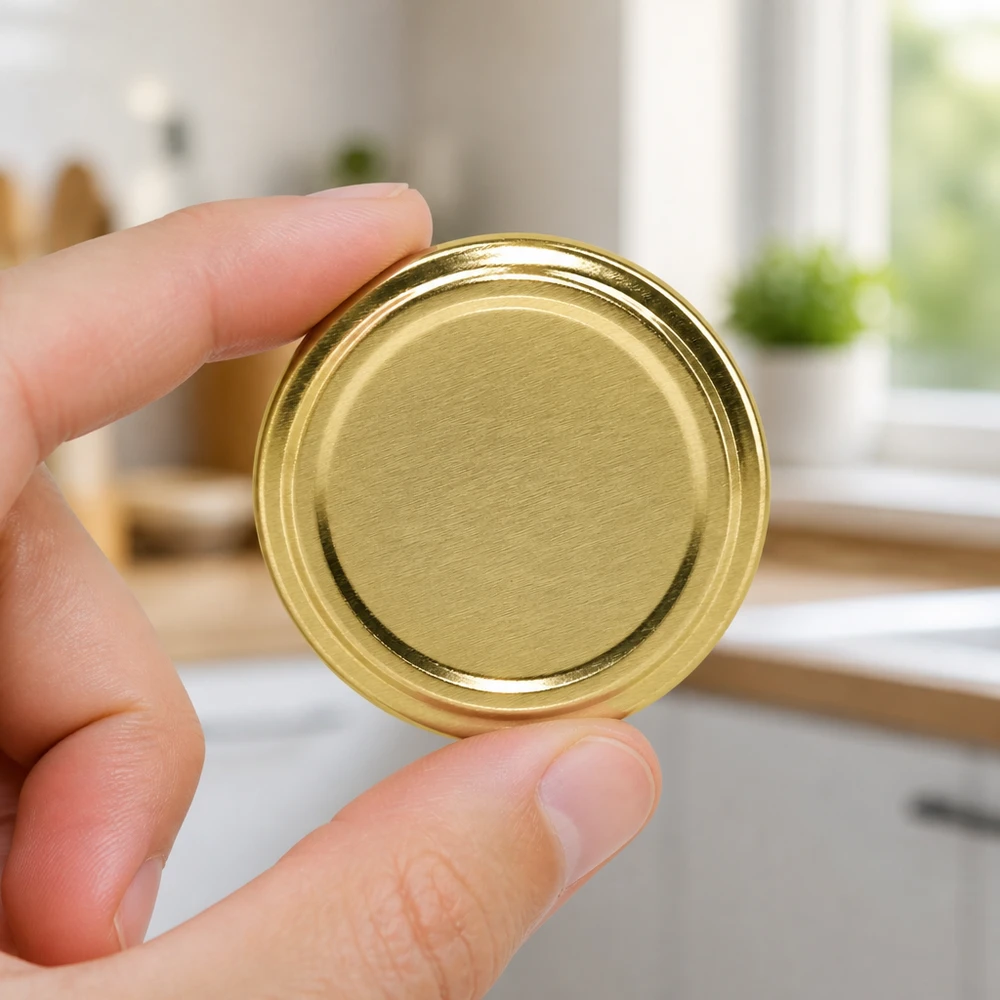 BasicSeal Deckel gold 70mm TO70 UNiTWIST Größenvergleich an Hand