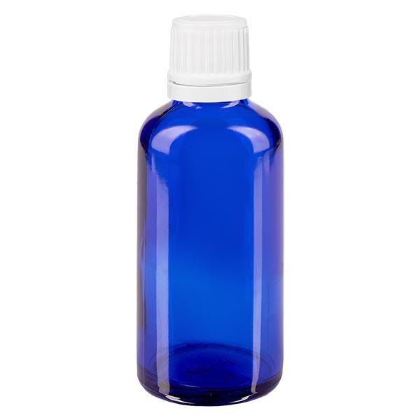 Apothekenflasche blau 50ml Tropfverschluss 1.2mm weiß Originalitätsverschluss