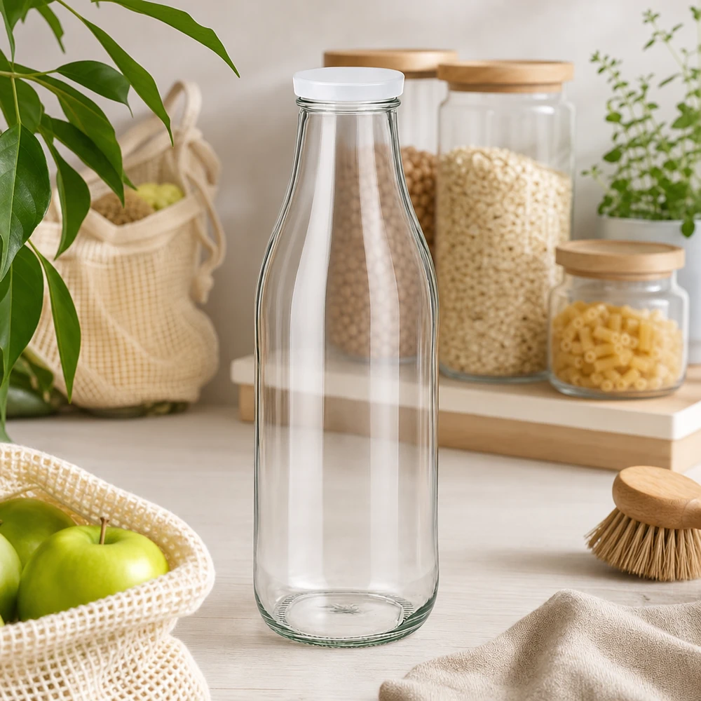 1000ml Glasflasche + BasicSeal Deckel weiß UNiTWIST 1000ml Glasflasche leer mit weißem BasicSeal Deckel nachhaltige Küche Zero Waste Lifestyle Vorratsaufbewahrung