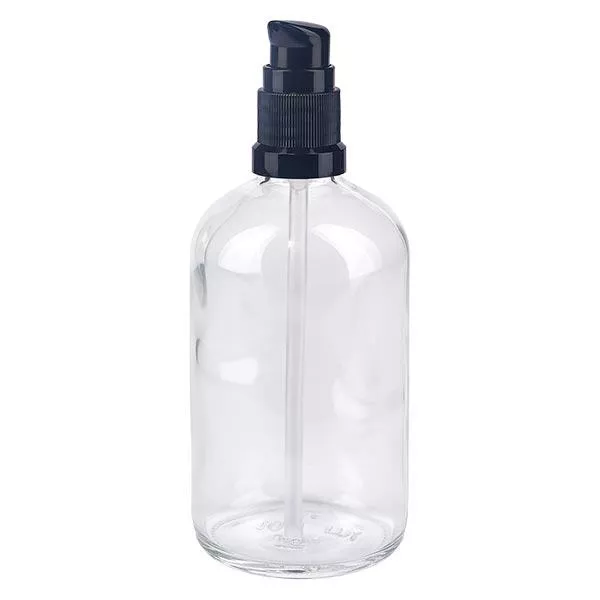 Apothekenflasche klar 100ml PumpVerschluss schwarz Standard Apothekenflasche klar 100ml PumpVerschluss schwarz Standard