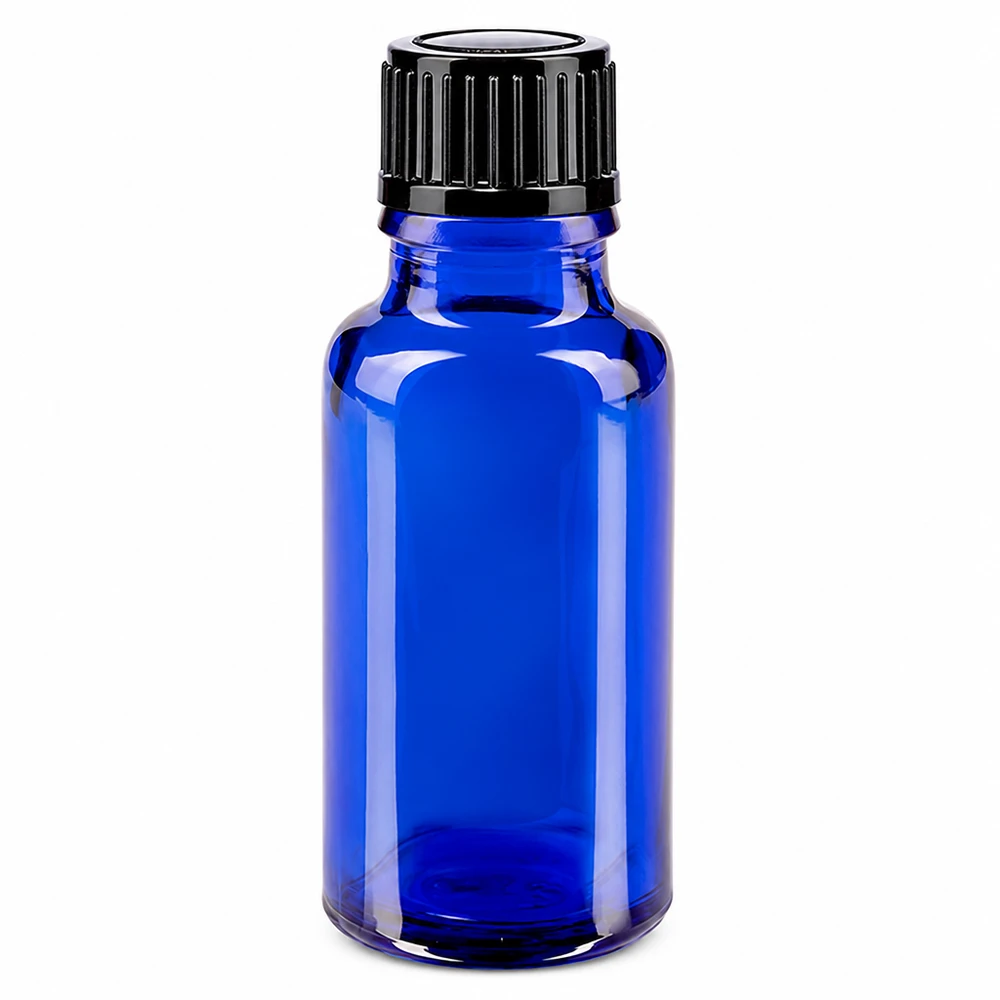 Apothekenflasche blau 20ml Tropfverschluss 1mm schwarz Standard Hochwertige kobaltblaue Tropfflasche 20ml STD für ätherische Öle und Pharmazeutika