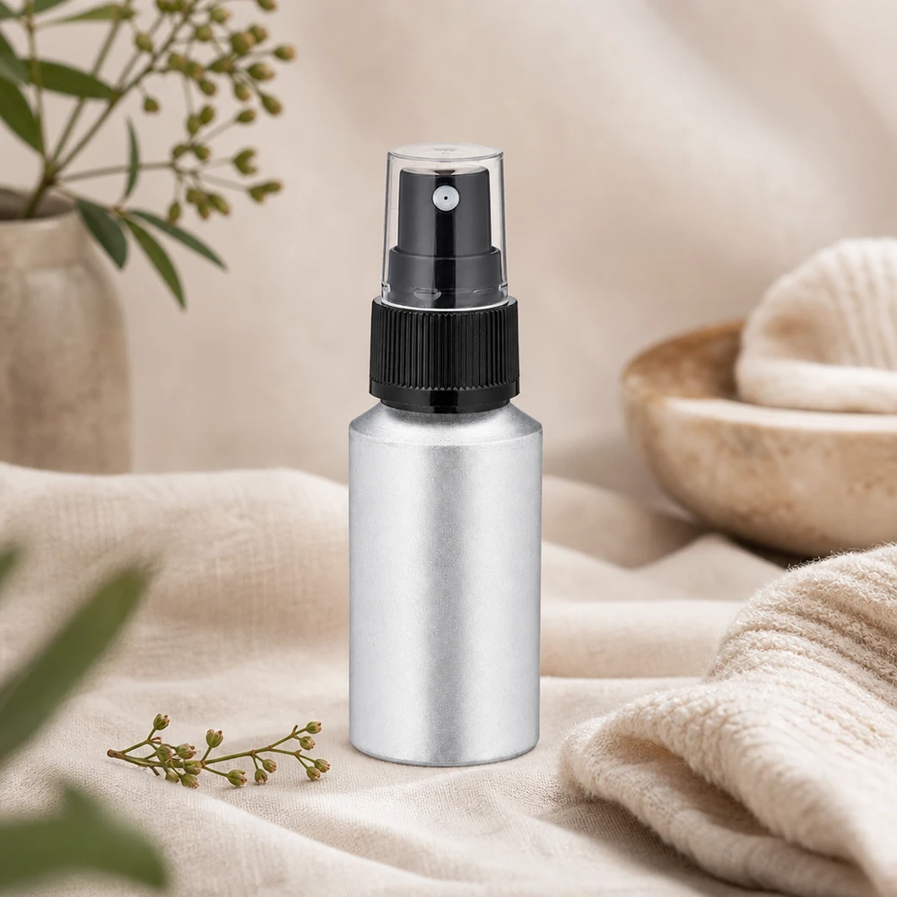 30ml gebeizte Aluflasche mit Zerstäuber Leichte 30ml Aluminiumflasche mit schwarzem Pumpsystem ideal für Reisen und Handtasche