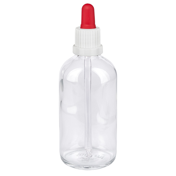 100ml Pipettenflasche weiß/rot Originalitätsverschluss ClearLine UT18/100 Leere 100ml Glasflasche mit Pipettenaufsatz weiss rot ideal für Tropfen Tinkturen und Seren