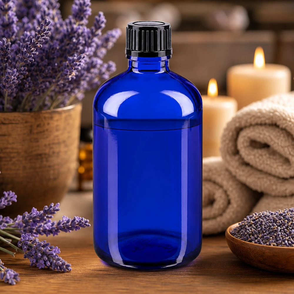 Apothekenflasche blau 100ml Schraubverschluss schwarz Standard Blaue Apothekerflasche aus Glas 100ml für Öle Tinkturen und Essenzen