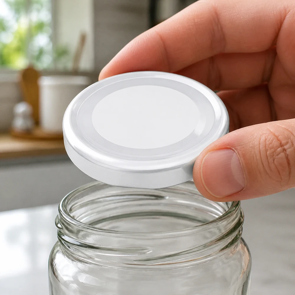 48mm BasicSeal Deckel weiss (TO48) UNiTWIST 48mm Glasdeckel TO48 BasicSeal weiß mit glatter Oberfläche zum Beschriften