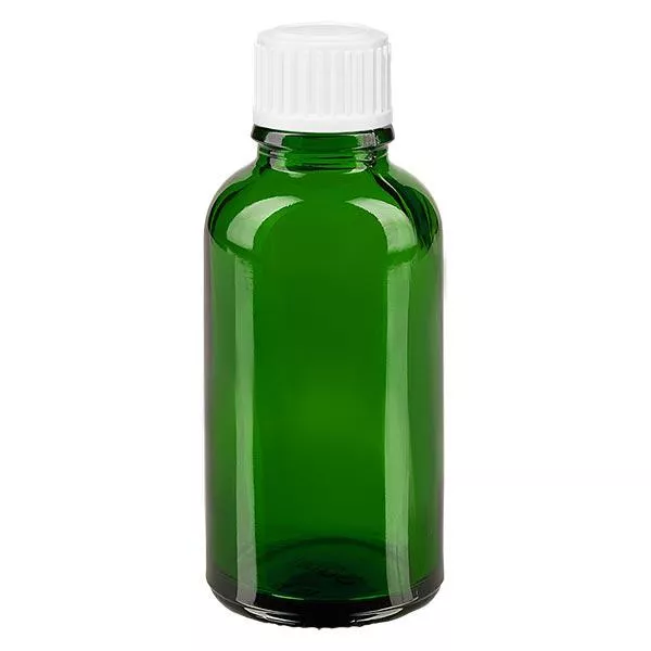 Apothekenflasche grün 30ml Tropfverschluss weiß 0.8mm Standard Apothekenflasche grün 30ml Tropfverschluss weiß 0.8mm Standard
