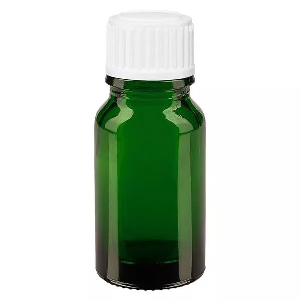 Apothekenflasche grün 10ml Tropfverschluss weiß 0.8mm Standard Apothekenflasche grün 10ml Tropfverschluss weiß 0.8mm Standard