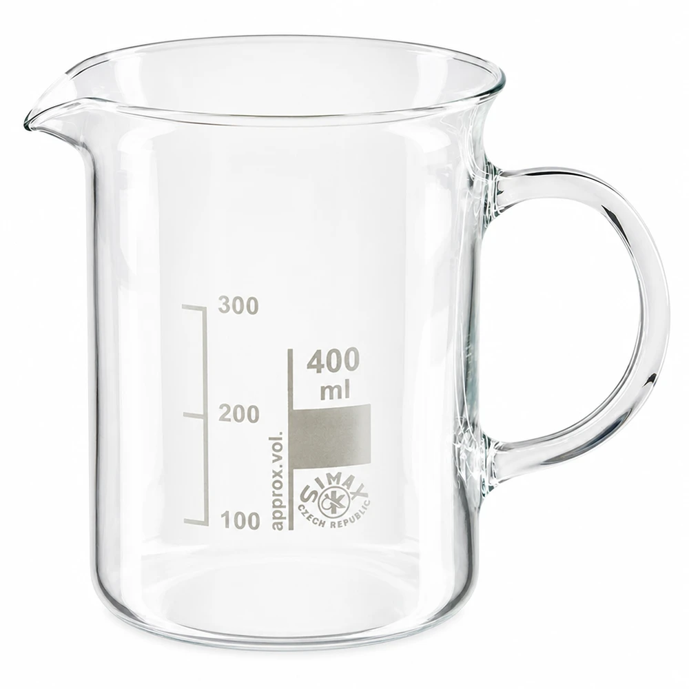 Simax Becherglas mit Henkel 400ml Borosilikat hohe Form mit eingeätzter Skala
