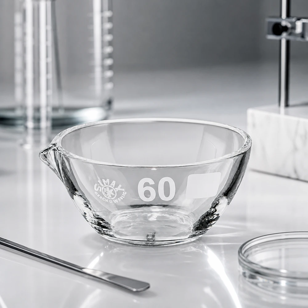 45ml Abdampfschale mit Ausguss Borosilikat ø60mm Präzisions-Abdampfschale 45ml Borosilikat mit Ausguss für exakte Messungen und Verdampfungen