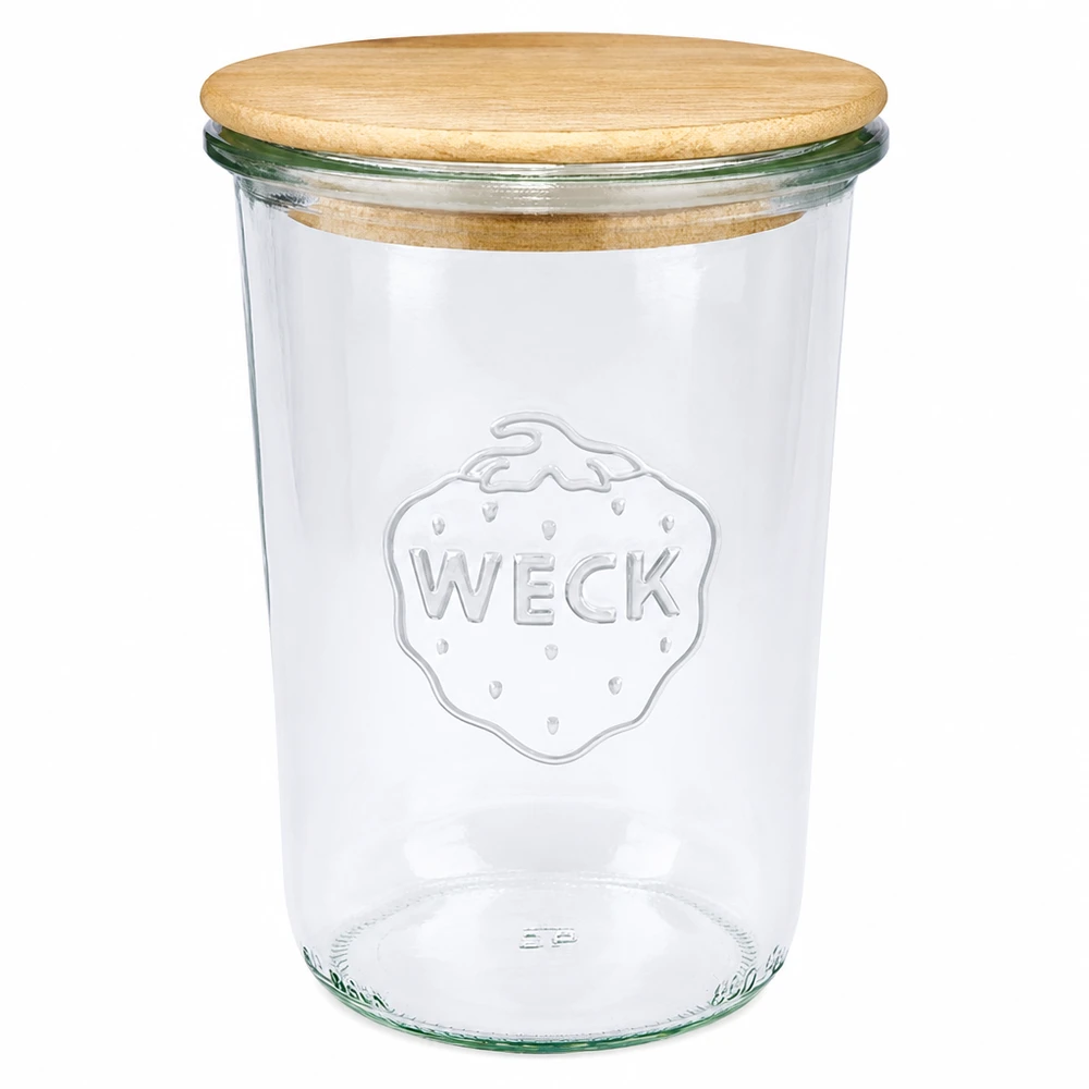 WECK Sturzglas 850ml RR100 mit Holzdeckel Einmachglas Vorratsglas transparent mit WECK Logo
