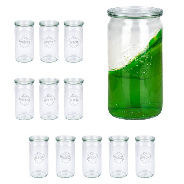 12er Set Weck Gläser 340ml Zylindergläser mit 12 Glasdeckeln 12er Set Weck Gläser 340ml Zylindergläser mit 12 Glasdeckeln