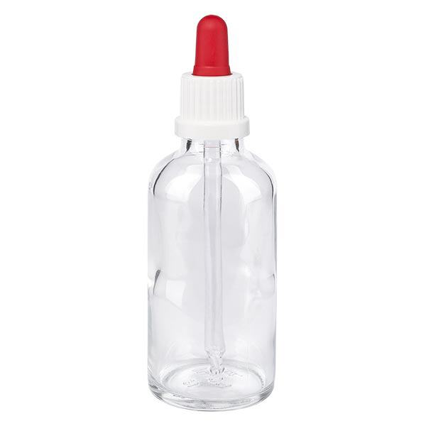 Apothekenflasche klar 50ml Pipette weiß/rot Originalitätsverschluss
