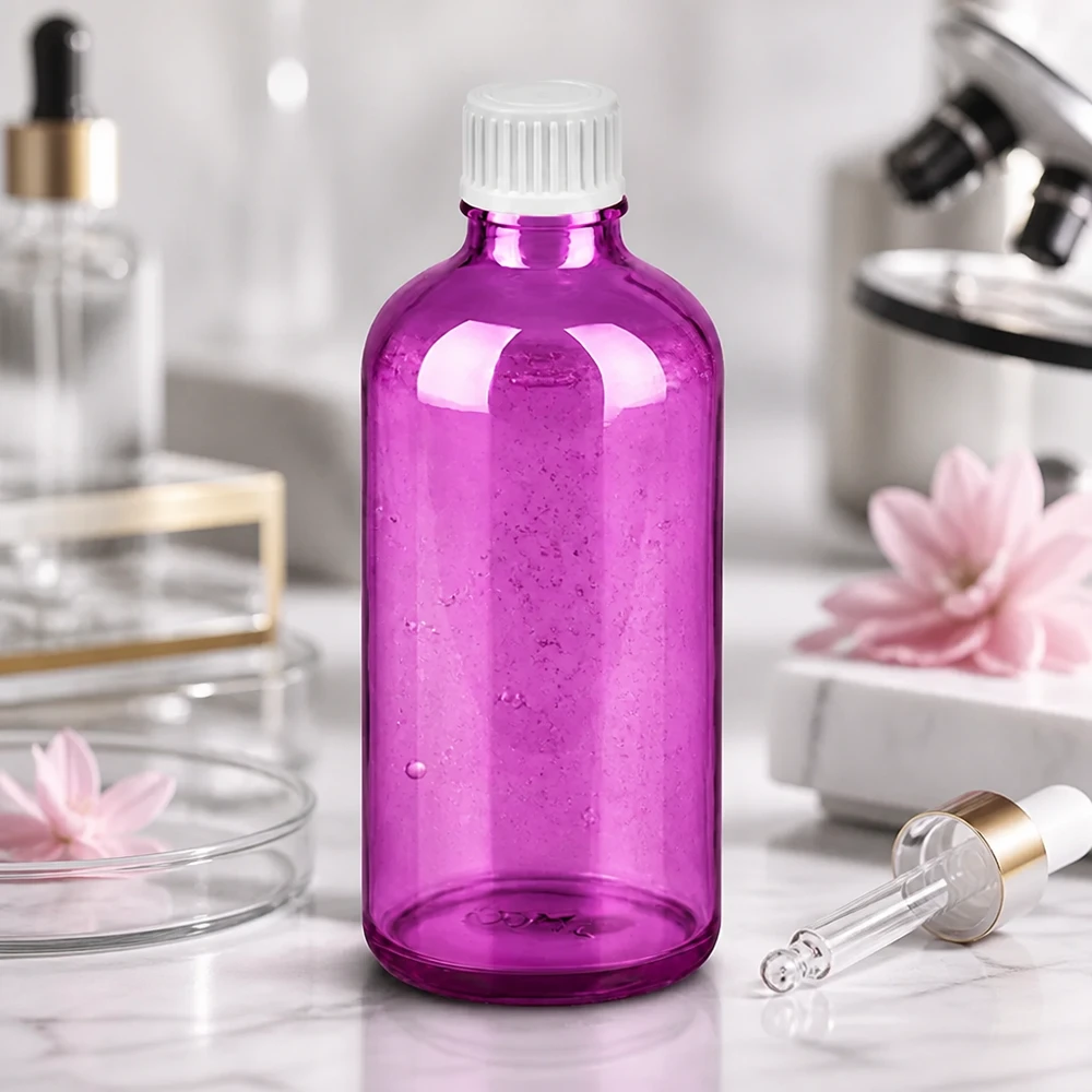 100ml Tropfflasche 0.9mm weiss Standard PurpleLine UT18/100 100ml Kosmetikflasche transparent lila mit Tropfverschluss für DIY-Mischungen und Öle