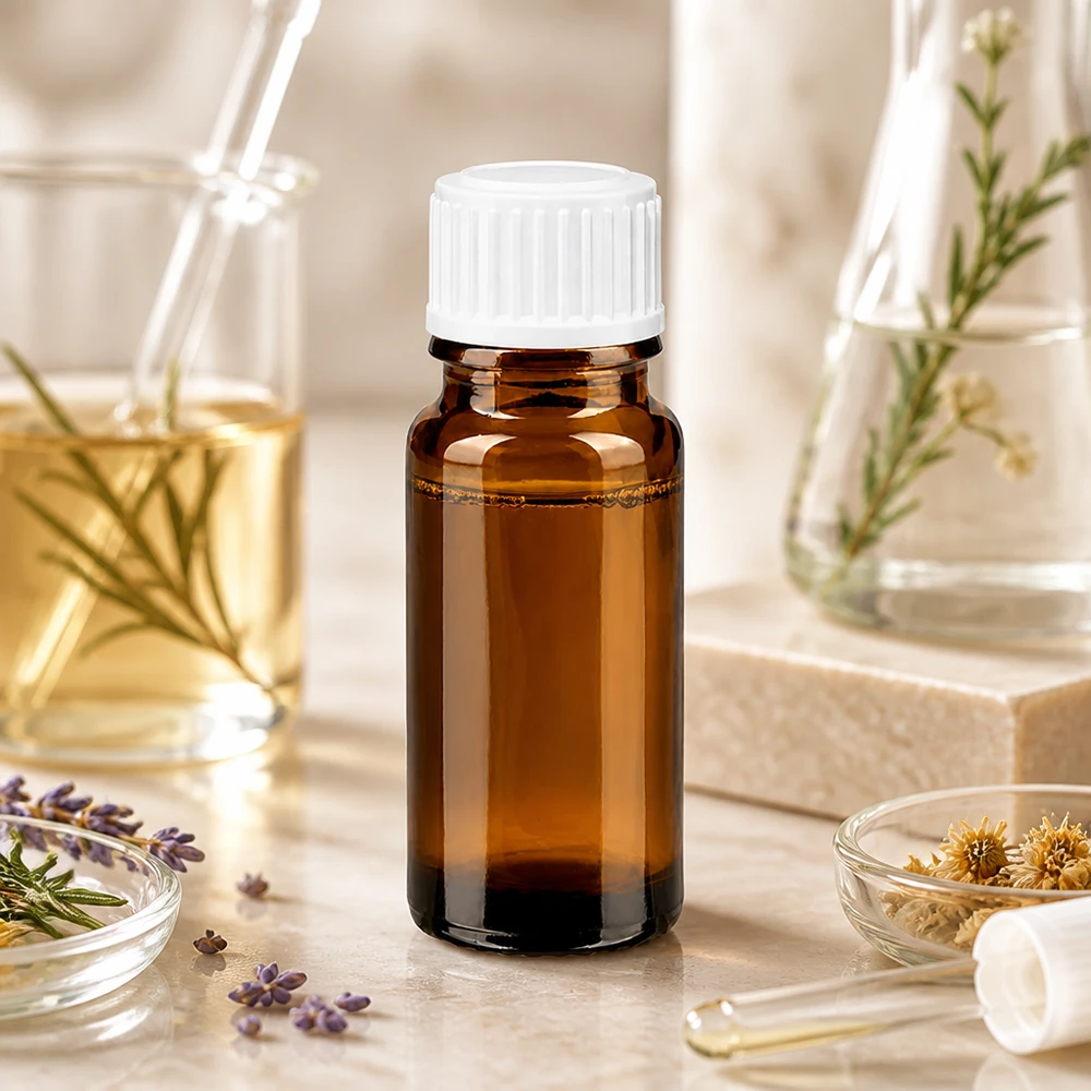 Braune Glasflasche 10ml mit weißem 11mm Verschluss für Aromatherapie und Naturheilkunde