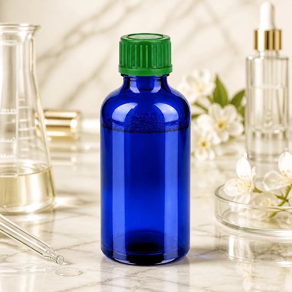50ml Flasche 11mm Schraubverschluss grün Standard BlueLine UT18/50 Laborqualität 50ml Cobalt Flasche mit grünem Schraubdeckel für sichere Aufbewahrung