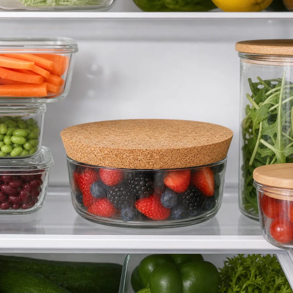 Korken für Öffnung 94mm WECK RR100 (ø97/90, H=20mm) WECK RR100 Korken im Kühlschrank Frischhaltung Beeren Gemüse Salat luftdichte Aufbewahrung Naturkork 94mm Öffnung